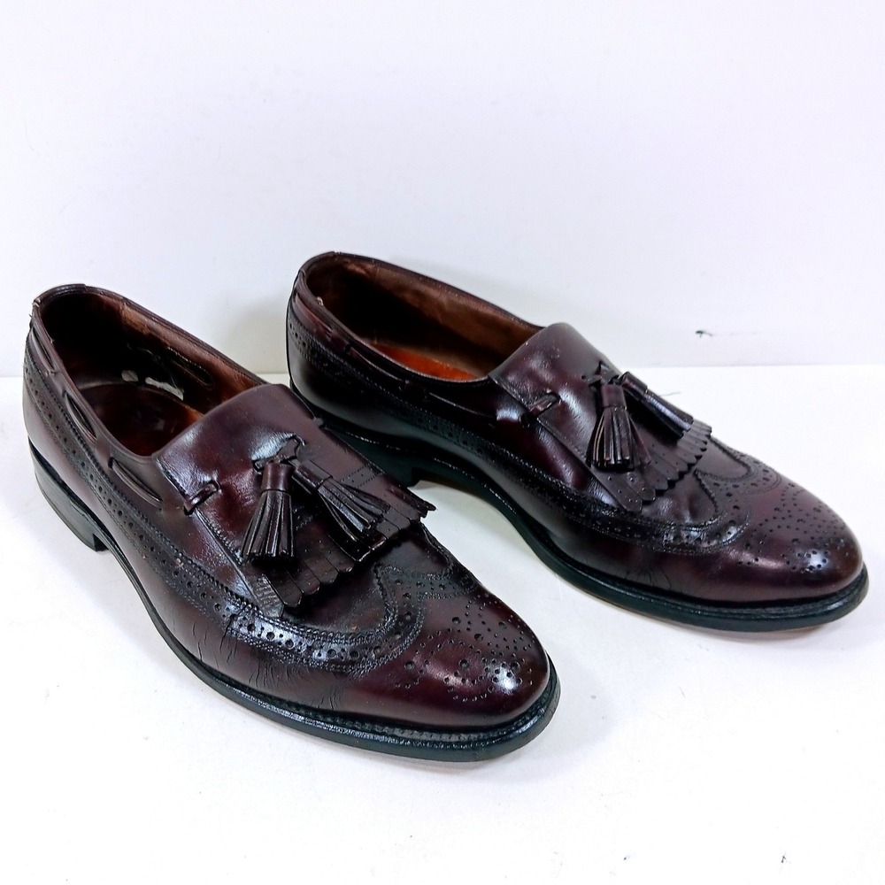 Allen Edmonds Arlington Burgundy Leather Tassel Kiltie Wingtip Loafers 9.5 D3777